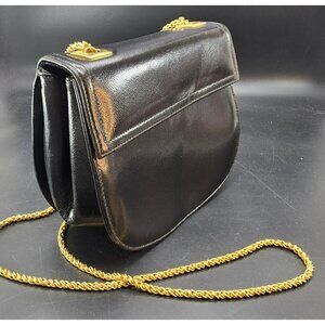 Vintage Frenchy Of California Black Leather Bag w/ Gold Chain Strap  JJ4230